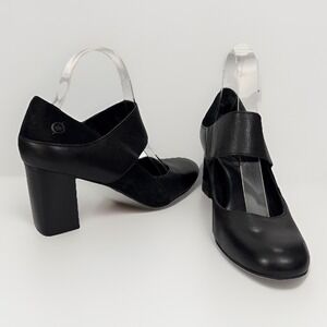 Børn Motola Black Leather & Suede Mary Jane Block 3"Heel Pumps 8M Comfort